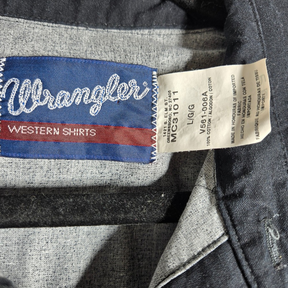 Vintage 90s Wrangler Western Shirt Men Large Black Wild Horse Graphic Pearl Snap - Picture 6 of 11
